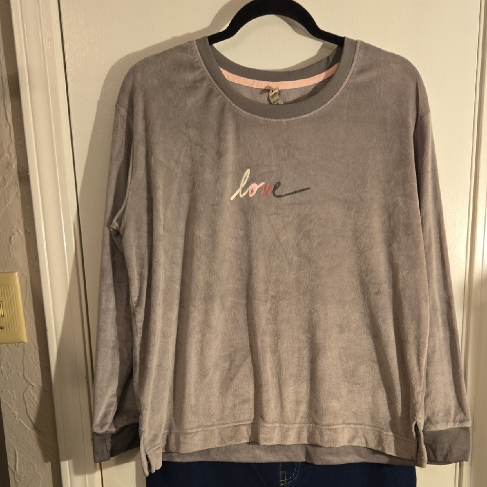 Ellen Degeneres Gray Love Embroidered Top